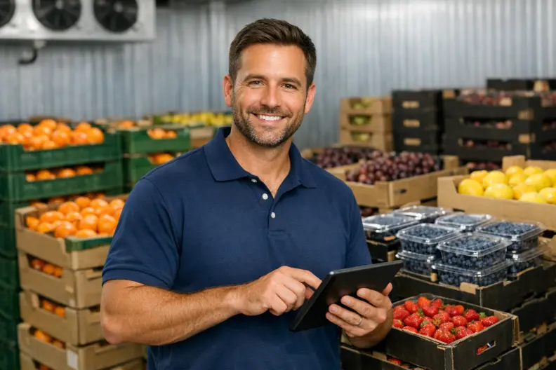 Produce sales rep entering orders confidently with automatic pricing