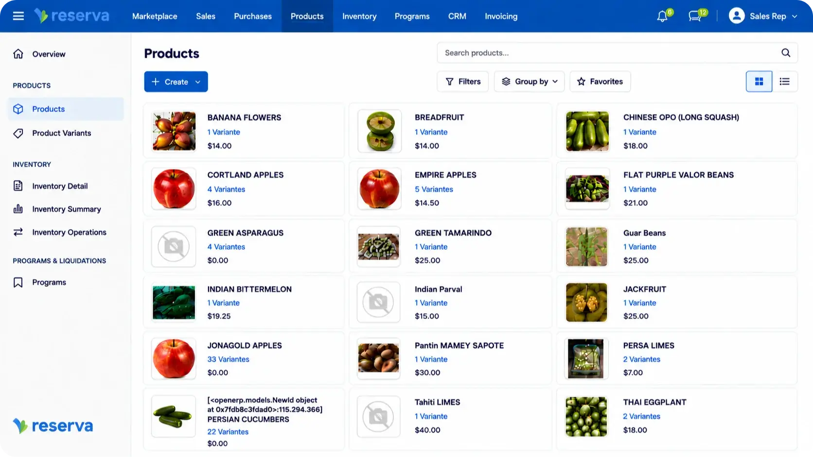 Reserva OMS product and order management interface